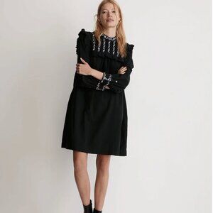 Embroidered-Bib Ruffle Mini Dress